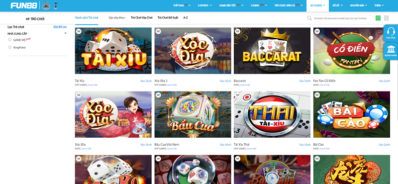 Tận hưởng những phút giây giải trí tại sảnh 3D Casino Fun88