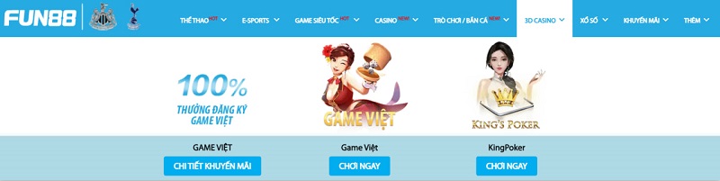 Danh mục game có tại sảnh 3D Casino Fun88