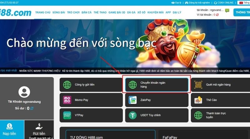 Hướng dẫn cách thao tác nạp tiền tại nhà cái Hi88