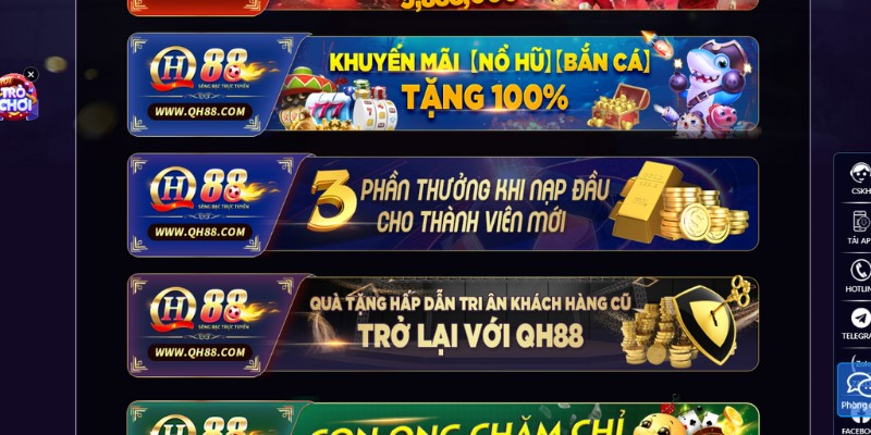 Một số ưu đãi nổi bật tại qh88 tặng 100k